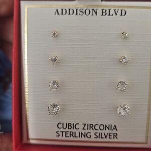 NWOT Gold Sterling Silver Cubic Zirconia Earrings Set Of 4